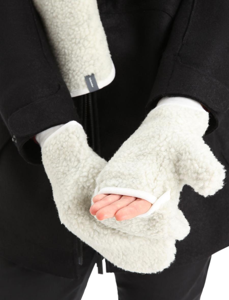 Men's Icebreaker Unisex RealFleece™ Merino High Pile Mittens Gloves Ecru Heather | CA 1893KORI